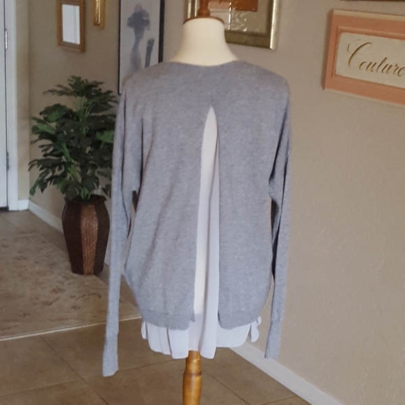 JOSIE - Gray Split Back Merino Wool Blend Sweater - Picture 3 of 5